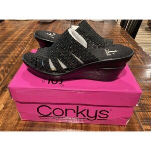 Corky's Ribbon Black Wedge Comfort Stretch Slide Size 7